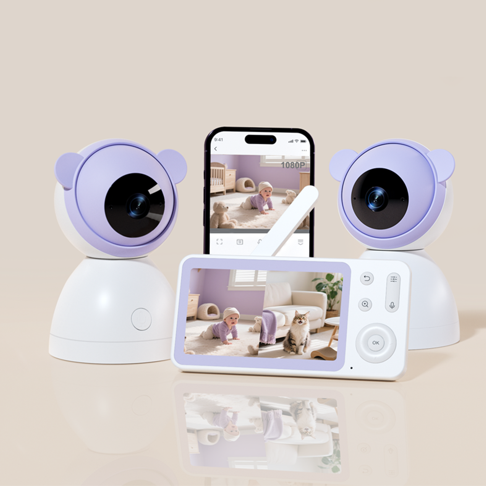 Paarse Young Nest babyfoon met camera