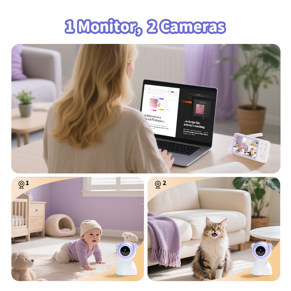 Paarse Young Nest babyfoon met camera