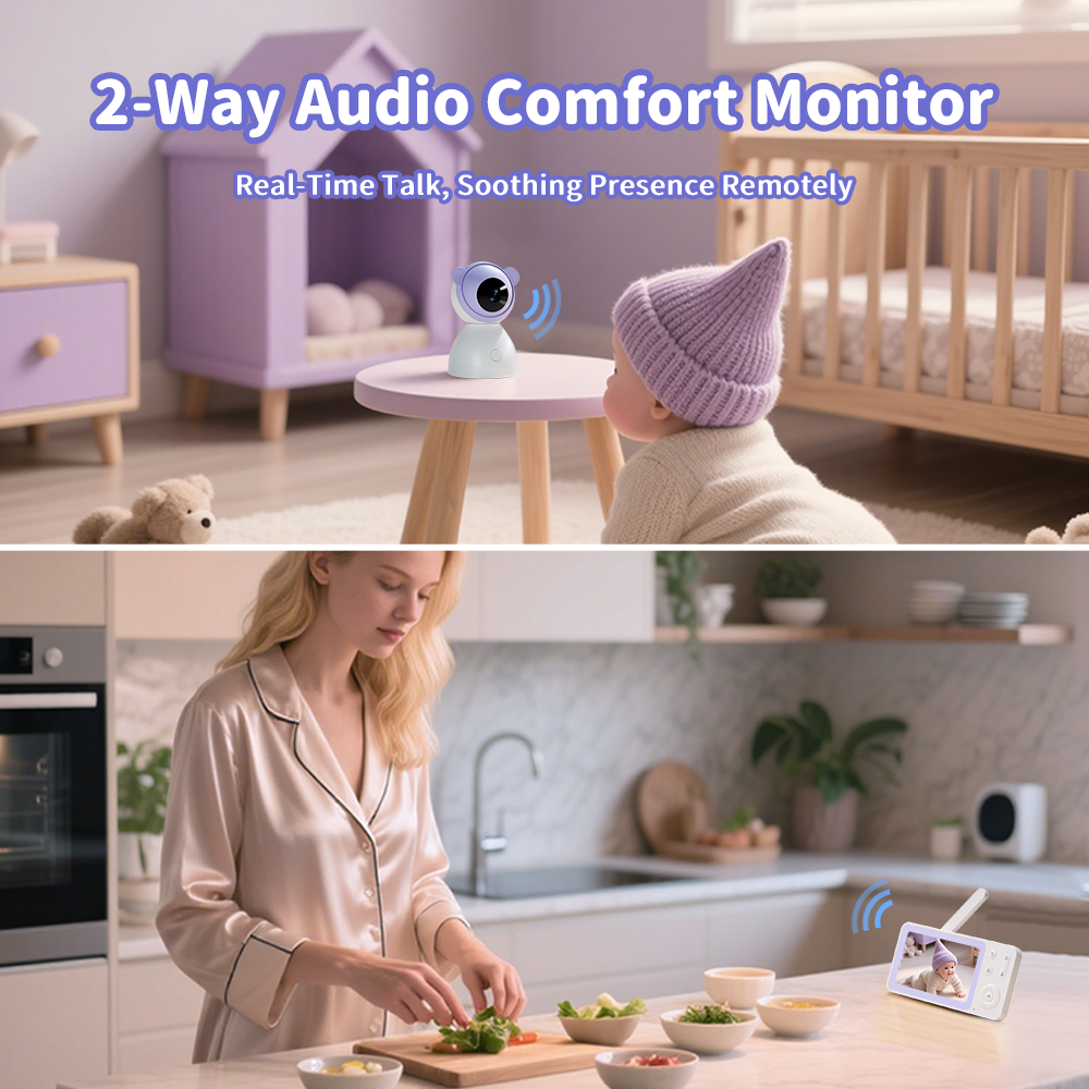 Paarse Young Nest babyfoon met camera