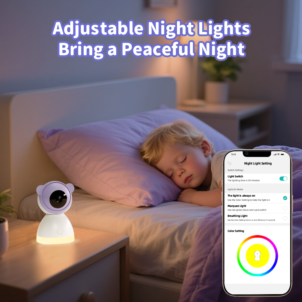 Paarse Young Nest babyfoon met camera